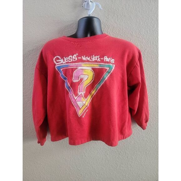Guess By Georges Marciano Women's Red Vintage Crop Sweatshirt Size Medium - Picture 1 of 6